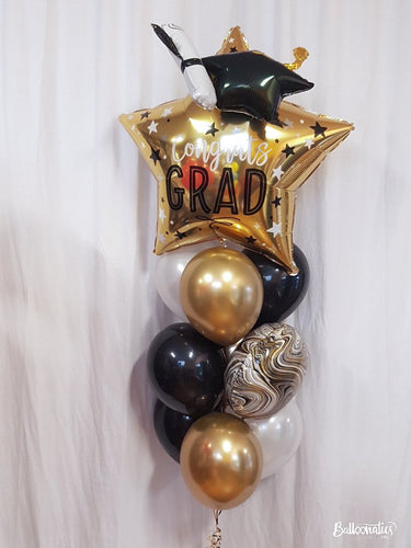 grad star supershape balloon with gold black pearl white latex balloons
