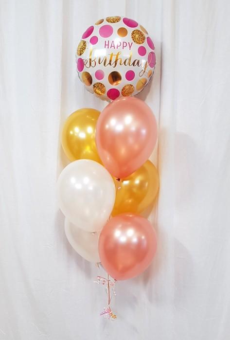 Happy Birthday Gold and Pink Dots Balloon Package