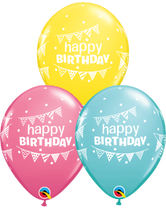 Load image into Gallery viewer, Happy Birthday Pennants &amp; Dots 11&quot; Latex Balloons

