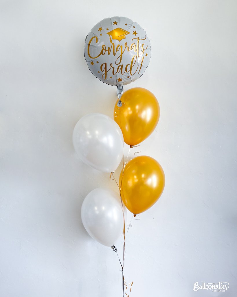 Congrats Grad White & Gold Balloon Package