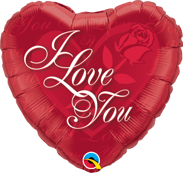A red heart-shaped balloon with white 