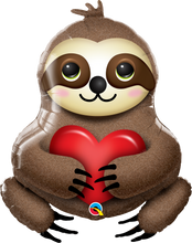 Load image into Gallery viewer, A sloth mylar balloon holding a red heart

