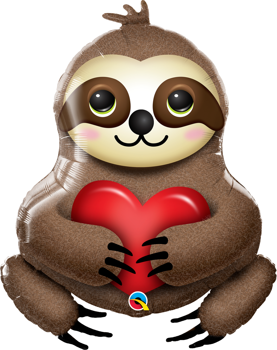 A sloth mylar balloon holding a red heart