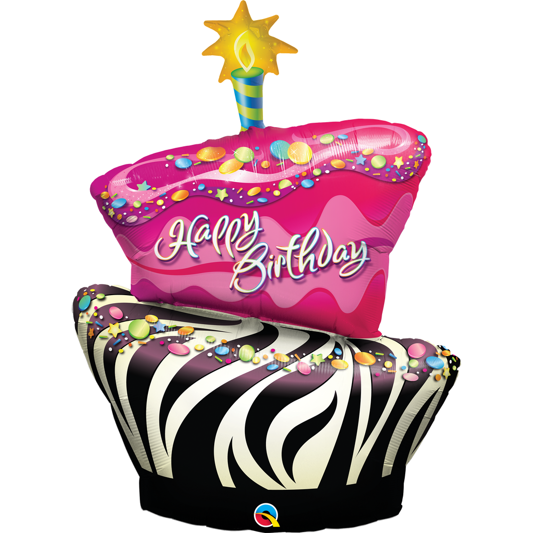 Funky Zebra Stripe Birthday Cake Shaped Balloon