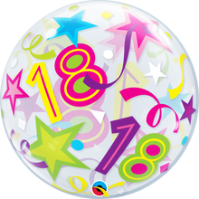 Load image into Gallery viewer, 18th Birthday Bubble Balloon with Brilliant Stars &amp; Ribbons
