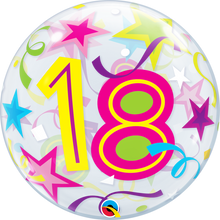 Load image into Gallery viewer, 18th Birthday Bubble Balloon with Brilliant Stars &amp; Ribbons
