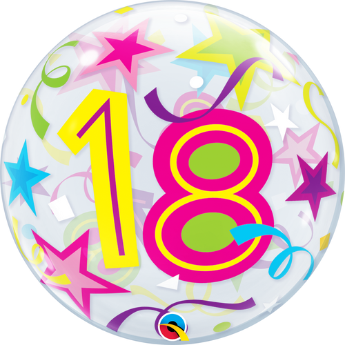 18th Birthday Bubble Balloon with Brilliant Stars & Ribbons