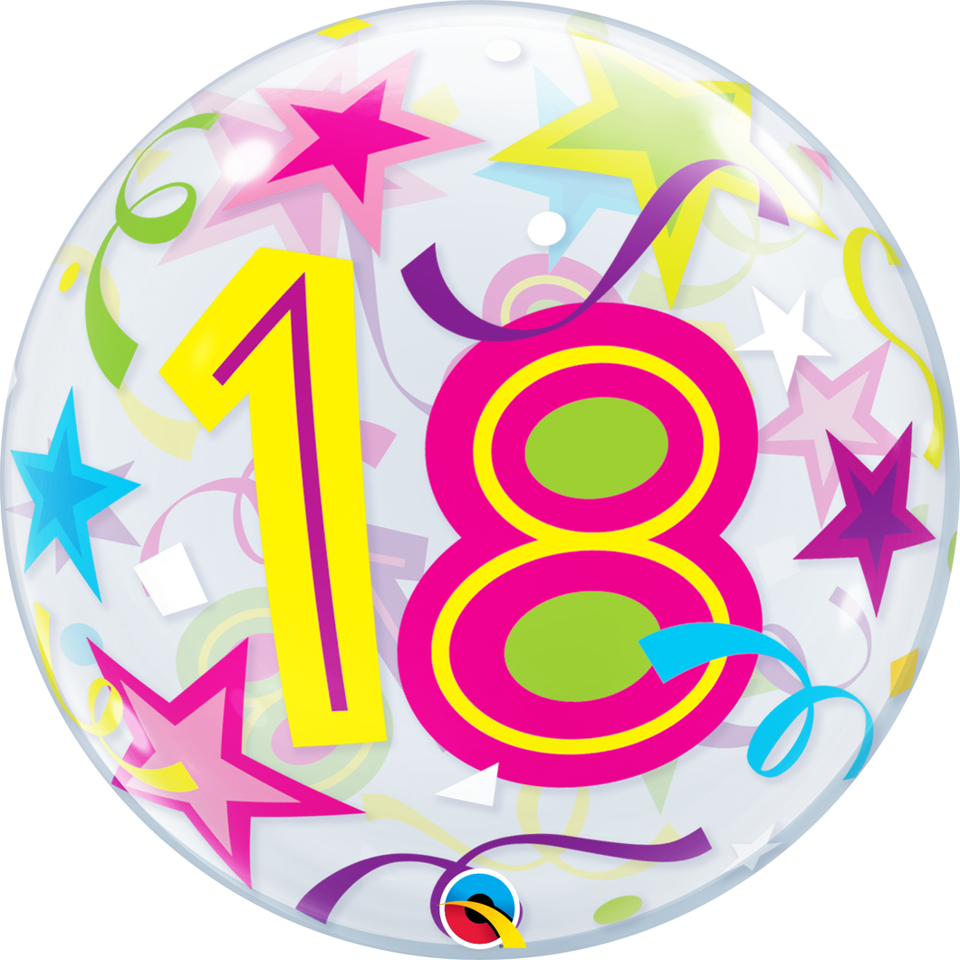 18th Birthday Bubble Balloon with Brilliant Stars & Ribbons