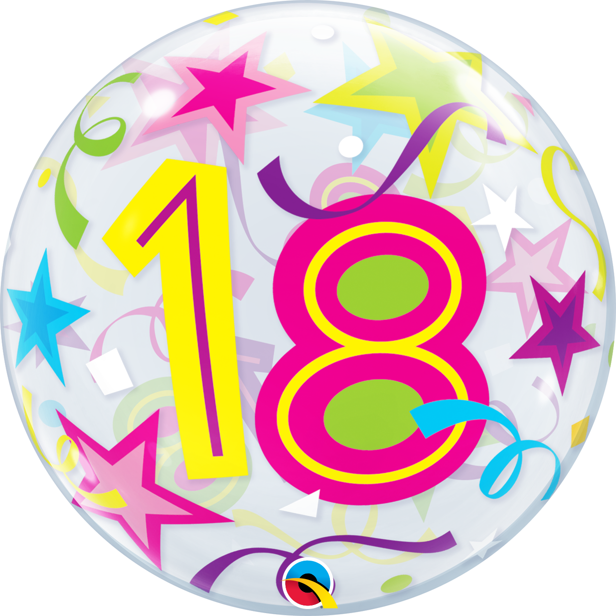 18th Birthday Bubble Balloon with Brilliant Stars & Ribbons