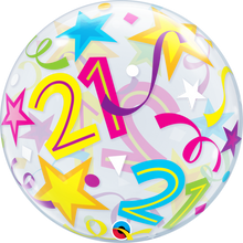 Load image into Gallery viewer, 21st Birthday Bubble Balloon with Brilliant Stars &amp; Ribbons
