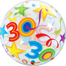 Load image into Gallery viewer, 30th Birthday Bubble Balloon with Brilliant Stars &amp; Ribbons
