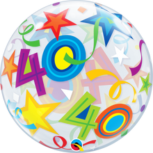 Load image into Gallery viewer, 40th Birthday Bubble Balloon with Brilliant Stars &amp; Ribbons

