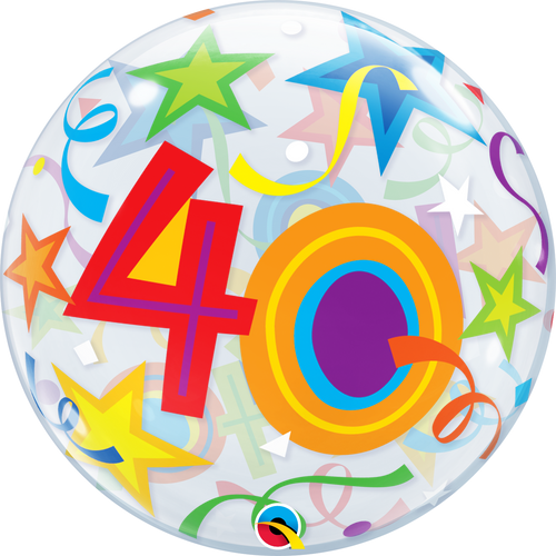 40th Birthday Bubble Balloon with Brilliant Stars & Ribbons