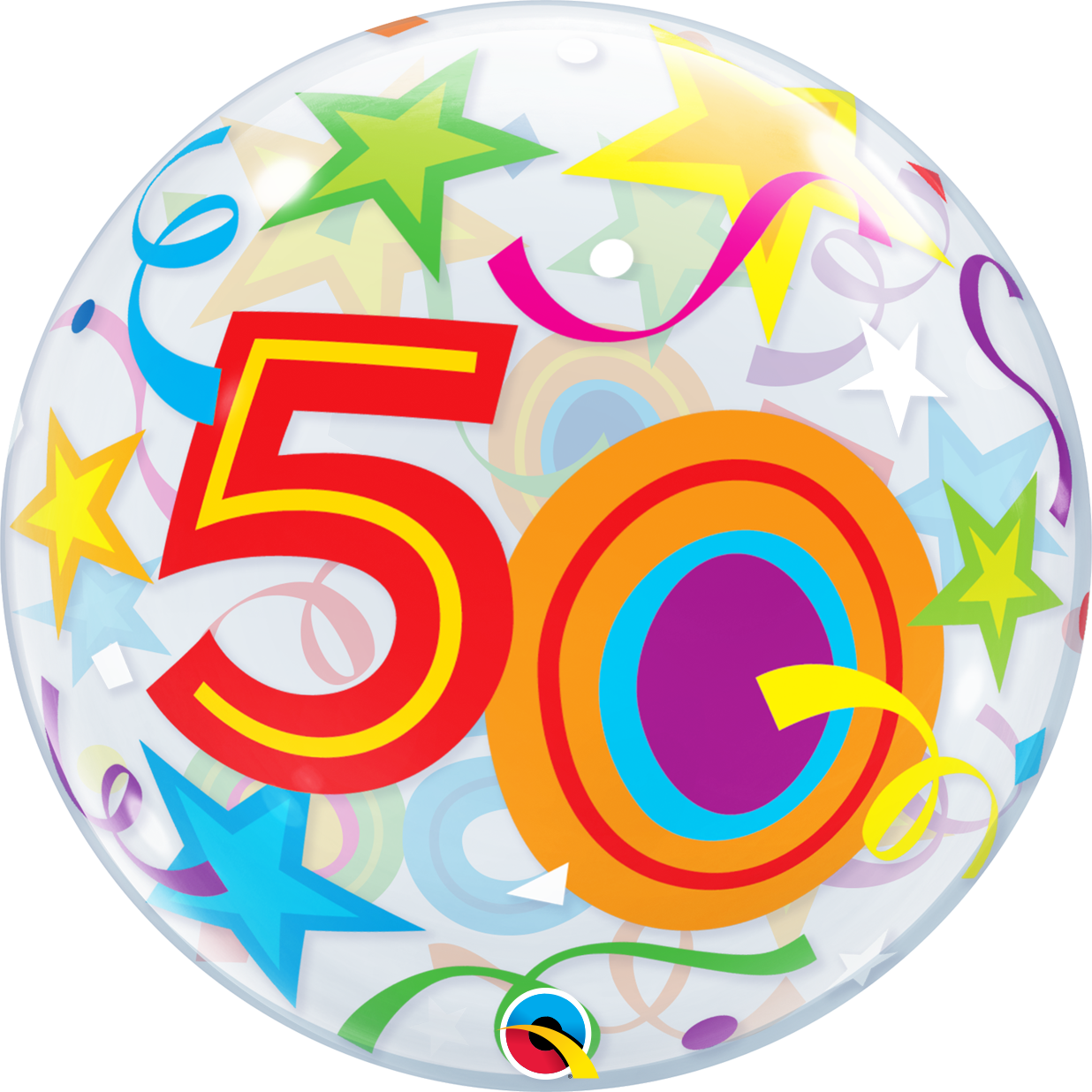 50th Birthday Bubble Balloon with Brilliant Stars & Ribbons