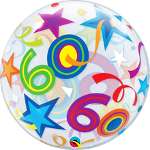 Load image into Gallery viewer, 60th Birthday Bubble Balloon with Brilliant Stars &amp; Ribbons
