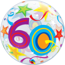Load image into Gallery viewer, 60th Birthday Bubble Balloon with Brilliant Stars &amp; Ribbons
