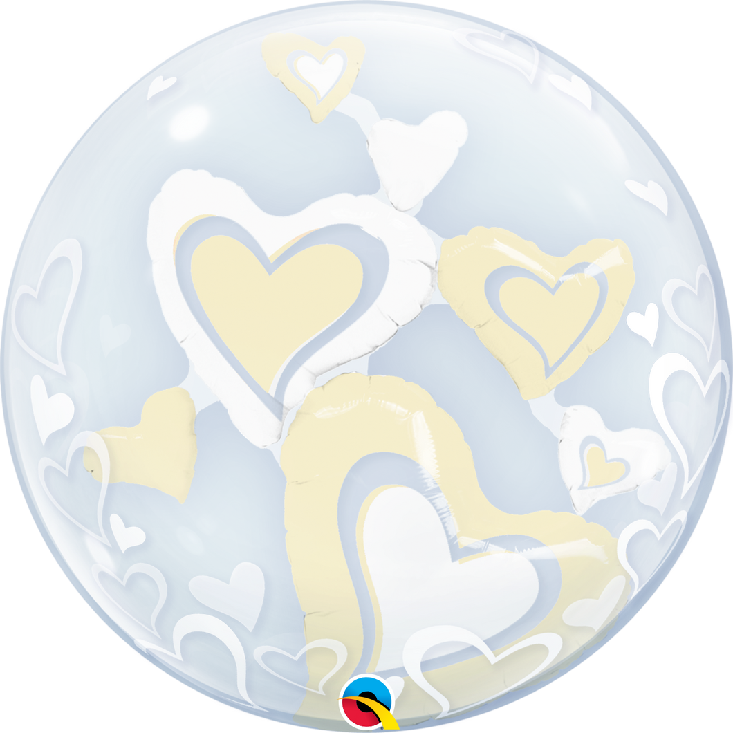 White & Ivory Floating Hearts Bubble Balloon