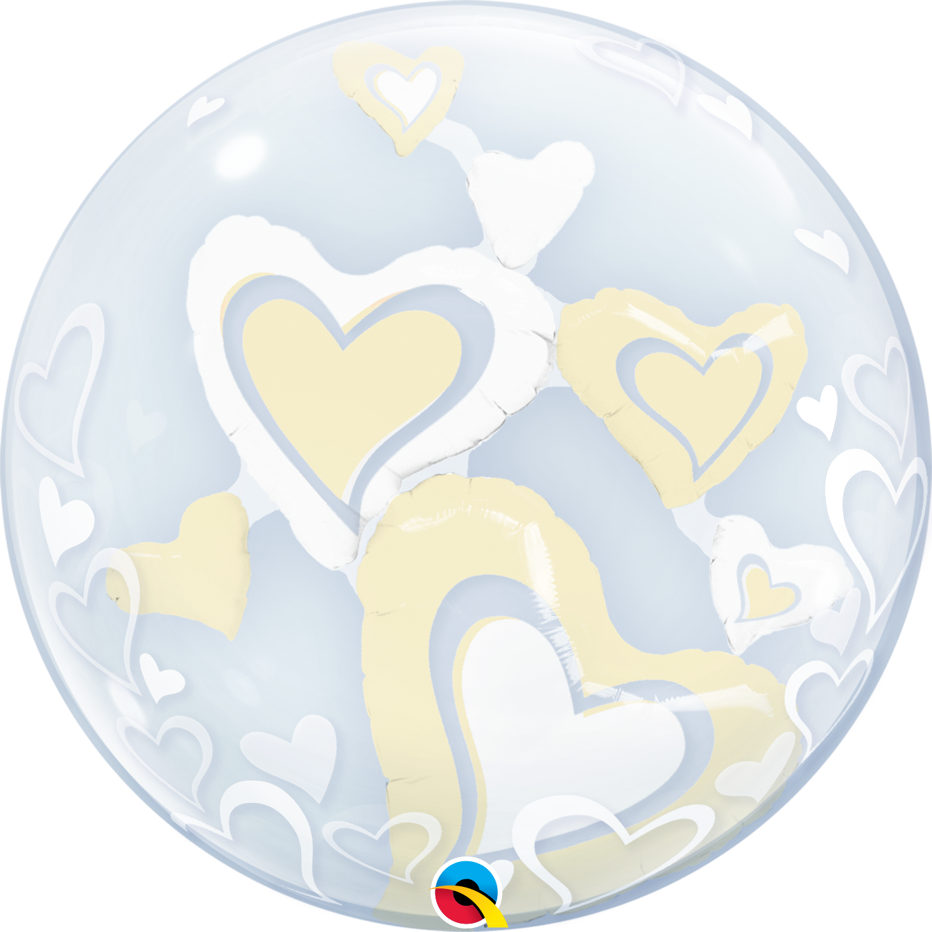 White & Ivory Floating Hearts Bubble Balloon