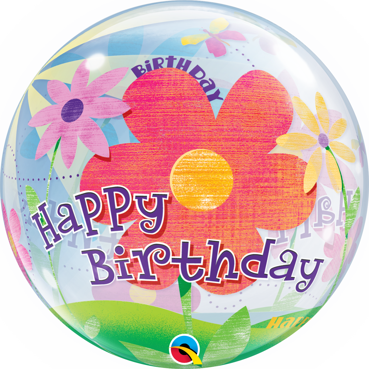 Birthday Funky Flowers Bubble Balloon
