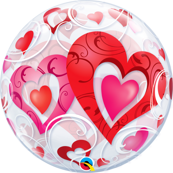 Red Hearts & Filigree Bubble Balloon