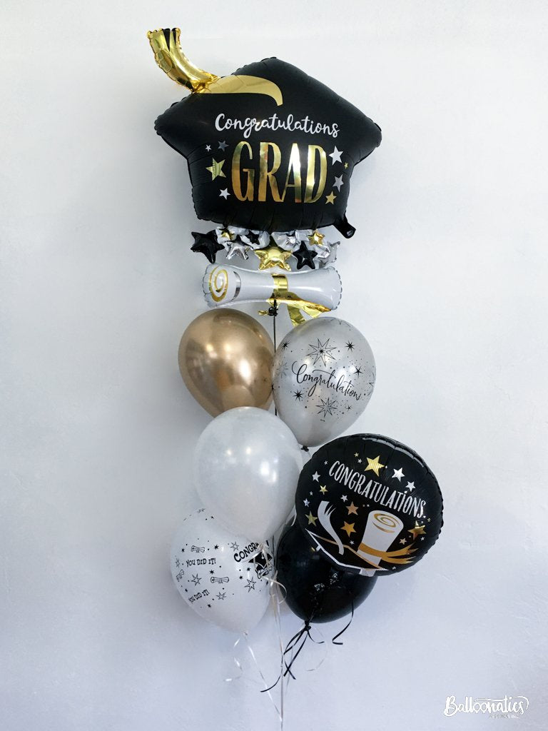 congratulations grad supershape balloon with gold silver and white balloons