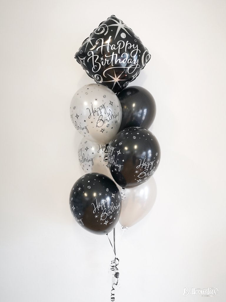 Diamond Spark Black and Silver Birthday Balloon Package