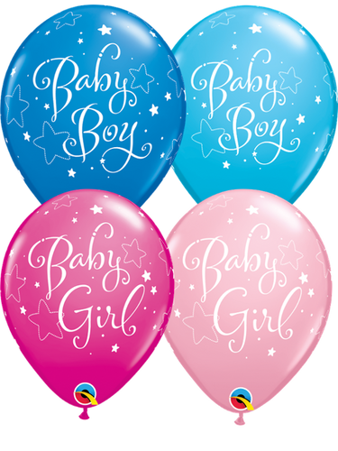 baby boy & baby girl starts 11in balloons