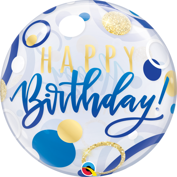Birthday Blue Gold Dots Bubble Balloon