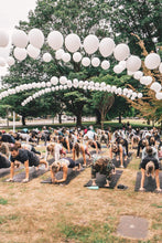Load image into Gallery viewer, White pearl string arch created by VancouverBalloons for Lulu Lemon yoga event 
